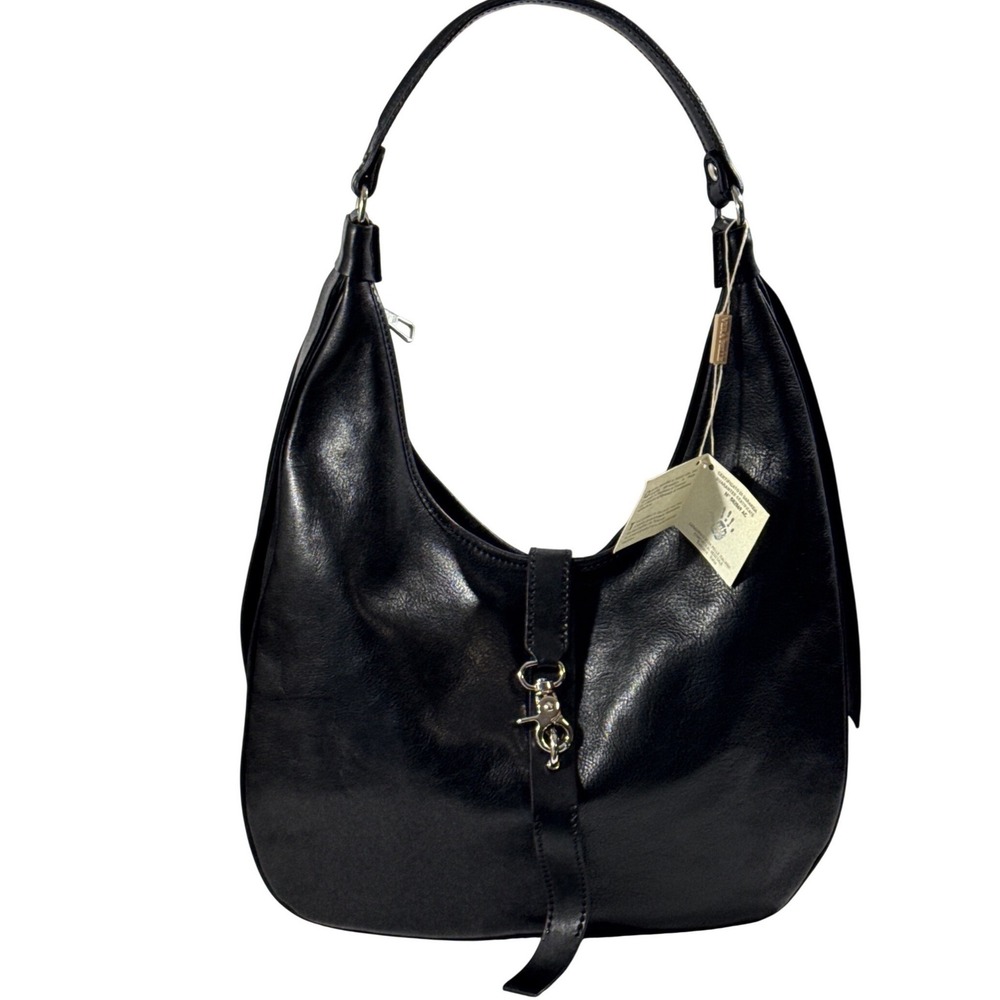 Vera Pelle Italiana Black Vegetable Tanned Leather Hobo Bag Made in Italy NWT